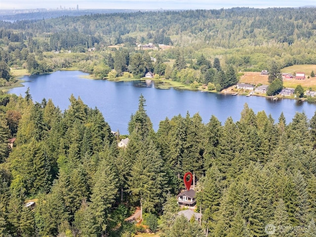 4445 SE Firmont Dr, Port Orchard, WA 98367 - bird's eye view of a heavily wooded area and a large body of water