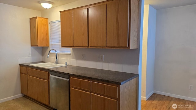 1040 Columbia River Dr Unit 1, Vancouver, WA 98664 - kitchen featuring stainless steel dishwasher, dark countertops, and brown cabinets