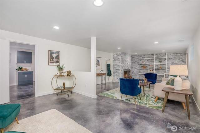2329 NE 103rd St, Seattle, WA 98125 - living area featuring concrete floors, recessed lighting, and a fireplace