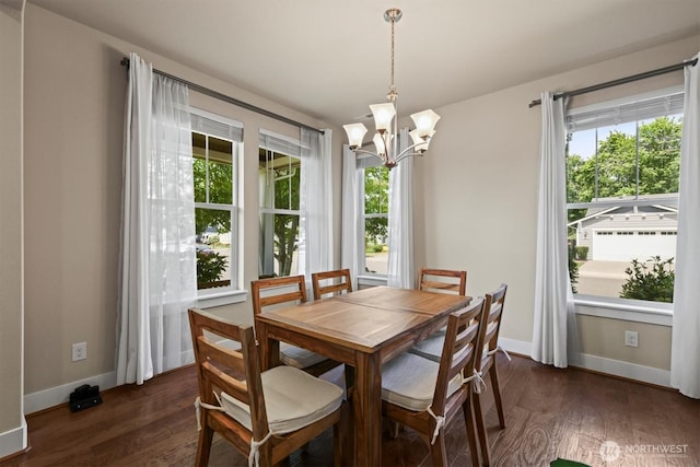 8910 Buttercup St SE, Tumwater, WA 98501 - dining room featuring plenty of natural light, a chandelier, and dark wood-style flooring