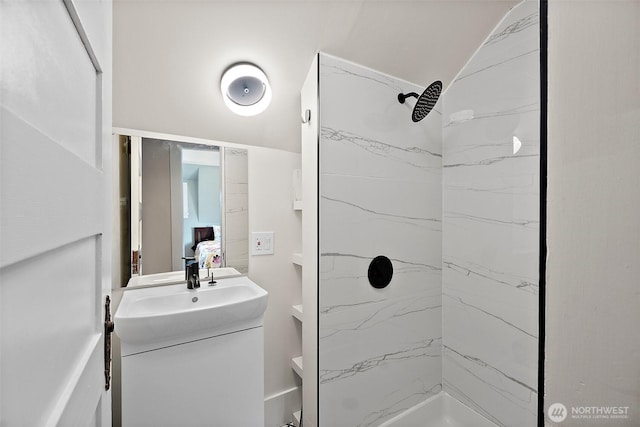 1222 N 4th St, Tacoma, WA 98403 - bathroom with vanity and a marble finish shower
