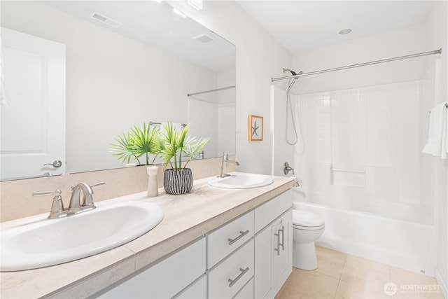 23228 SE 50th St, Issaquah, WA 98029 - full bathroom with double vanity, shower / washtub combination, and tile patterned floors