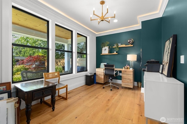 3705 N 18th St, Tacoma, WA 98406 - office space featuring a chandelier, ornamental molding, and light wood-type flooring