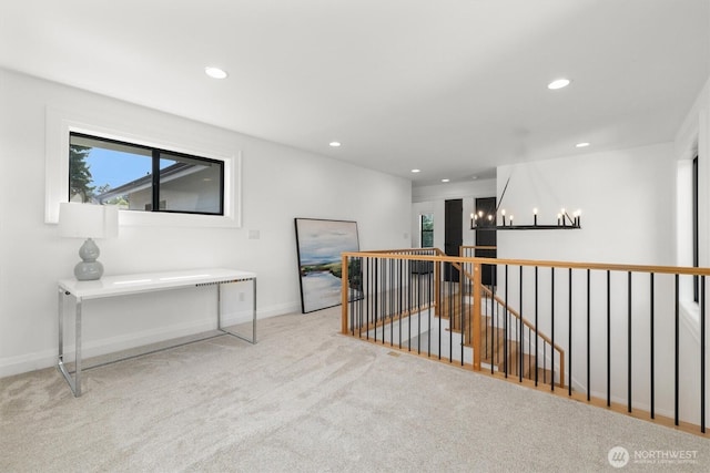 3705 N 18th St, Tacoma, WA 98406 - corridor featuring an upstairs landing, carpet floors, recessed lighting, and a chandelier