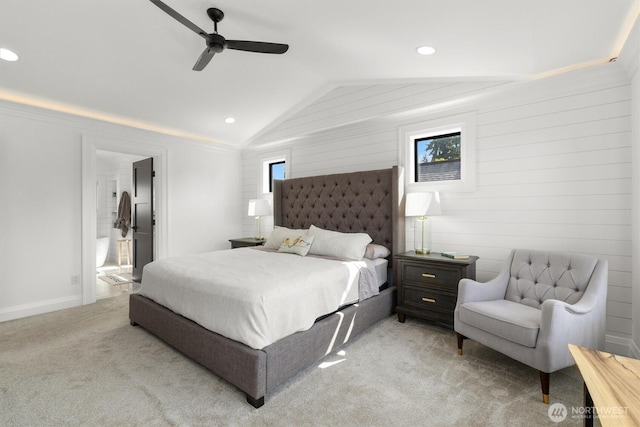 3705 N 18th St, Tacoma, WA 98406 - bedroom featuring lofted ceiling, light carpet, recessed lighting, and a ceiling fan