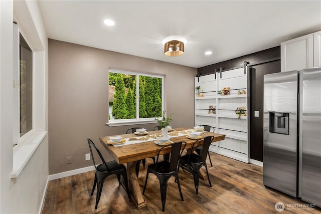 28 Lost Lake Ln, Bellingham, WA 98229 - dining area featuring recessed lighting, dark wood-style flooring, and a barn door