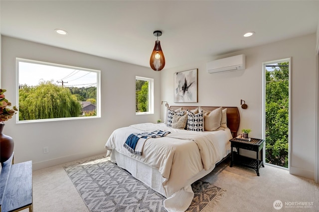 5427 25th Ave SW, Seattle, WA 98106 - carpeted bedroom with a wall mounted air conditioner, multiple windows, and recessed lighting