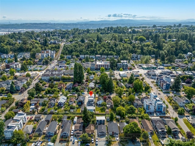 5427 25th Ave SW, Seattle, WA 98106 - aerial view of property's location featuring a mountainous background and nearby suburban area