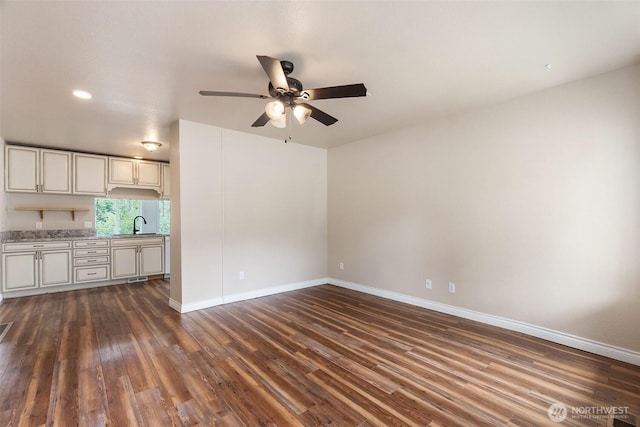 212 Euclid Ave, Shelton, WA 98584 - unfurnished living room featuring dark wood-style flooring, ceiling fan, and recessed lighting