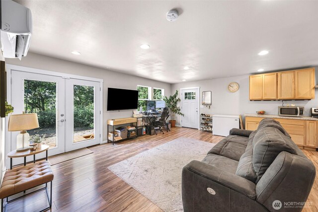 2927 Youngs Rd, Custer, WA 98240 - living room featuring french doors, recessed lighting, and wood finished floors