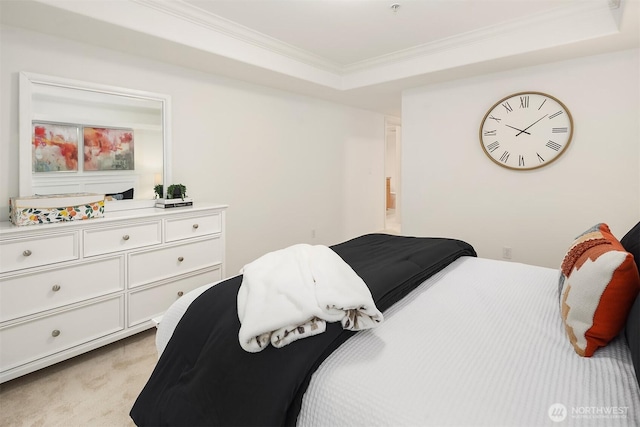 4535 Providence Point Pl SE Unit 202, Issaquah, WA 98029 - bedroom featuring ornamental molding, light carpet, and a raised ceiling