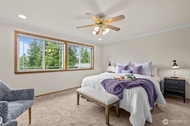 1802 Zephyr Ln NW, Silverdale, WA 98383 - carpeted bedroom featuring multiple windows, crown molding, a ceiling fan, and recessed lighting