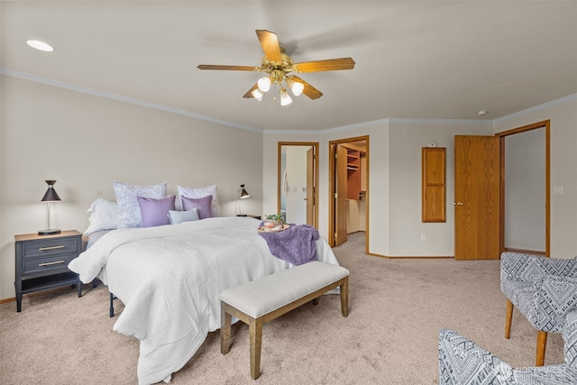 1802 Zephyr Ln NW, Silverdale, WA 98383 - bedroom featuring light carpet, a walk in closet, ornamental molding, a ceiling fan, and a closet