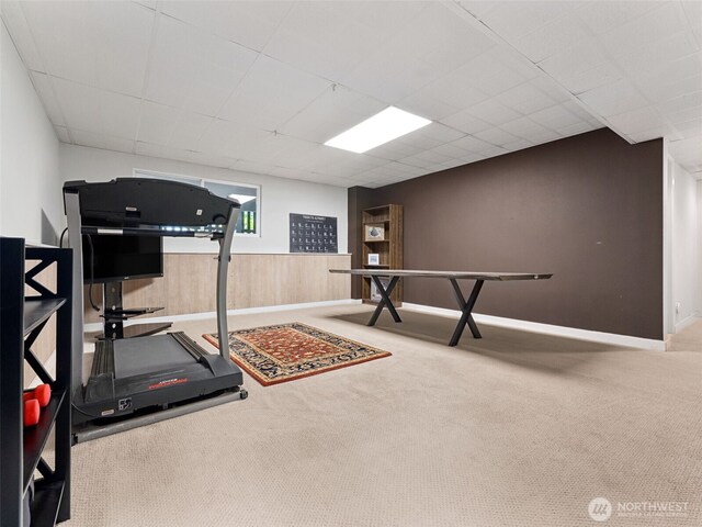 20801 Marine View Dr SW, Normandy Park, WA 98166 - workout area featuring carpet flooring and a drop ceiling