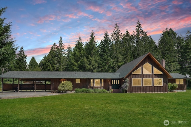 1931B State Route 505, Toledo, WA 98591 - view of front facade with dirt driveway, a front lawn, and a chimney
