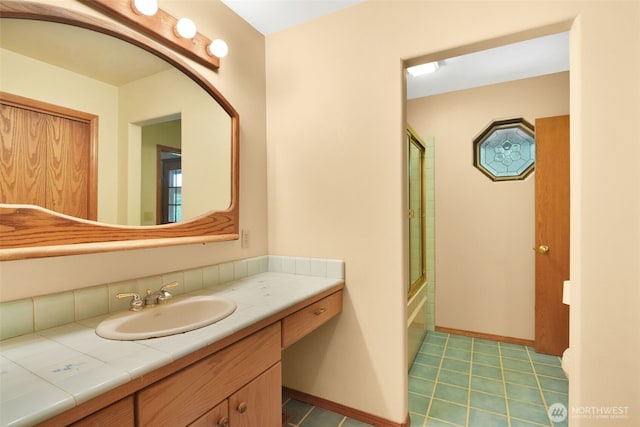 1931B State Route 505, Toledo, WA 98591 - full bathroom with vanity, tile patterned floors, and enclosed tub / shower combo