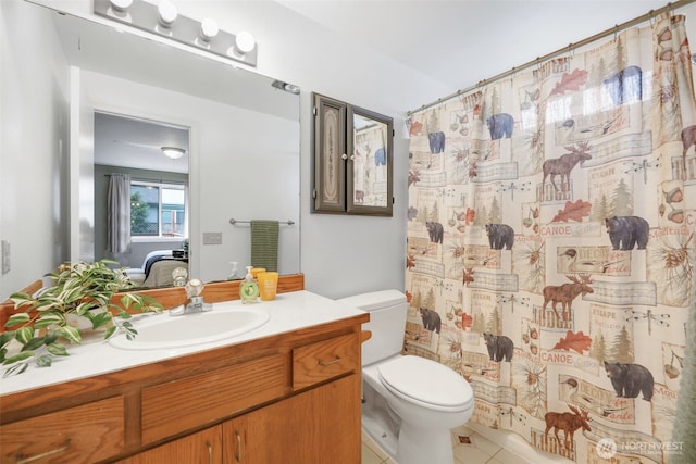 650 Elwell Ave, Darrington, WA 98241 - full bath featuring vanity, tile patterned flooring, and a shower with shower curtain