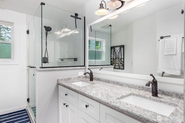 43920 SE 170th St, North Bend, WA 98045 - full bathroom with double vanity and a stall shower