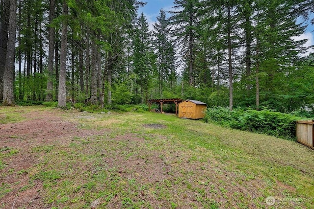 43920 SE 170th St, North Bend, WA 98045 - view of yard featuring a shed and a forest view