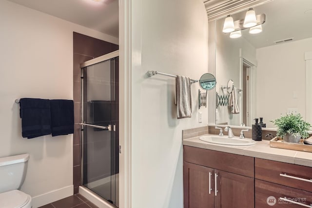 9064 177th Pl NE, Redmond, WA 98052 - bathroom with vanity, a shower stall, and tile patterned floors