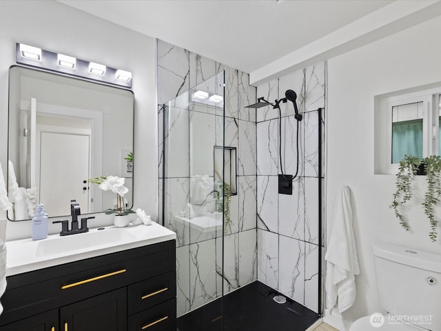 3704 Bells Ln, Langley, WA 98260 - bathroom with vanity and a marble finish shower