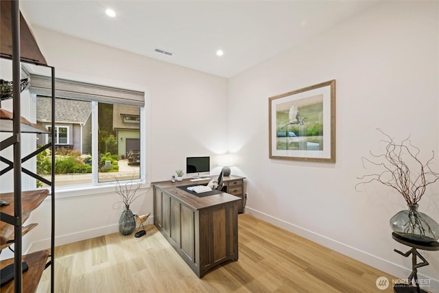 9051 Sea Mist Ln, Blaine, WA 98230 - office area featuring light wood-type flooring and recessed lighting