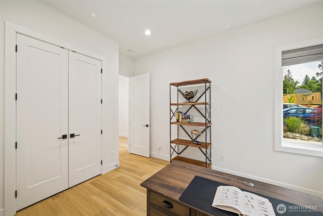 9051 Sea Mist Ln, Blaine, WA 98230 - office area with light wood-style floors and recessed lighting