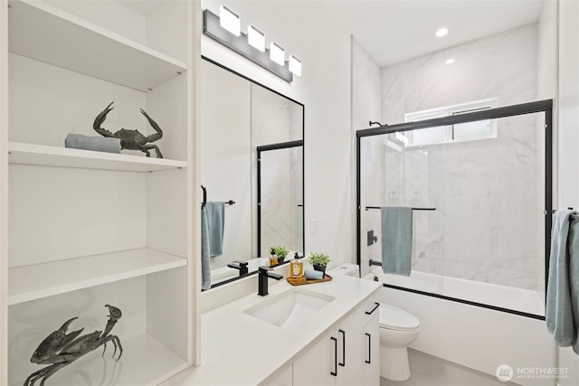 9051 Sea Mist Ln, Blaine, WA 98230 - bathroom with vanity, shower / bath combination with glass door, and recessed lighting