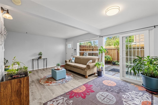 12240 SE 60th St Unit 41, Bellevue, WA 98006 - living area with wood finished floors and beam ceiling