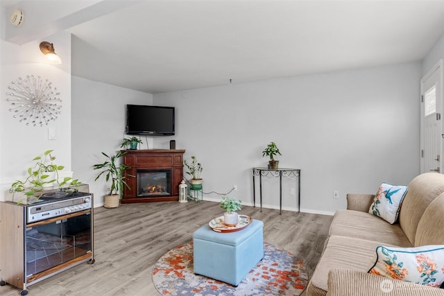 12240 SE 60th St Unit 41, Bellevue, WA 98006 - living room featuring wood finished floors and a glass covered fireplace