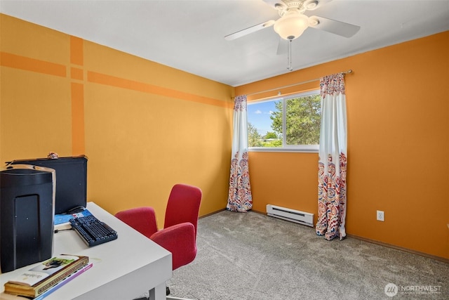 12240 SE 60th St Unit 41, Bellevue, WA 98006 - carpeted office space with a baseboard radiator and a ceiling fan