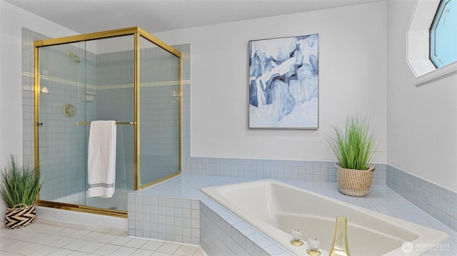 12607 SE 255th Pl, Kent, WA 98030 - bathroom featuring a bath, a stall shower, and tile patterned flooring