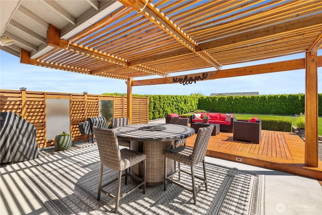 409 Davidson Blvd SW, Mattawa, WA 99349 - wooden terrace featuring a pergola, an outdoor living space, and outdoor dining area