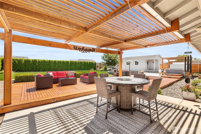 409 Davidson Blvd SW, Mattawa, WA 99349 - view of patio with an outdoor hangout area, a pergola, a wooden deck, and outdoor dining area