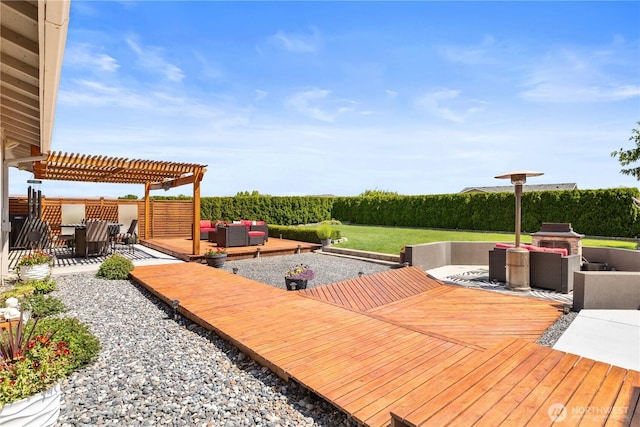 409 Davidson Blvd SW, Mattawa, WA 99349 - wooden terrace featuring an outdoor hangout area, a pergola, and a patio area