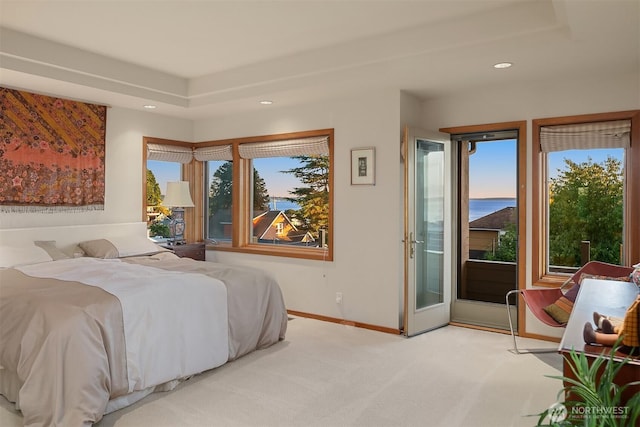 2337 NW 194th Pl, Shoreline, WA 98177 - bedroom with access to exterior, recessed lighting, and light carpet