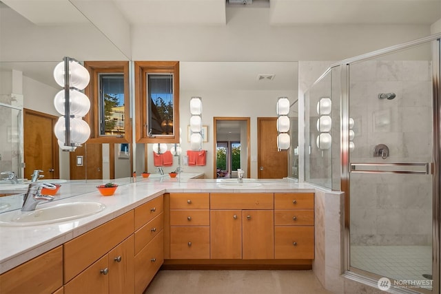 2337 NW 194th Pl, Shoreline, WA 98177 - bathroom featuring double vanity and a shower stall