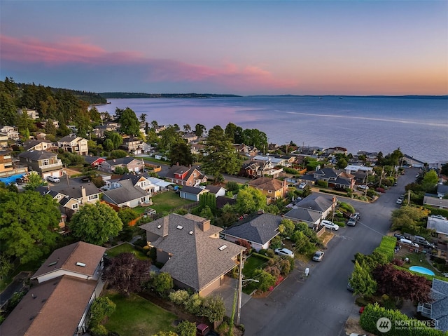 2337 NW 194th Pl, Shoreline, WA 98177 - aerial view at dusk of a water view and a residential view