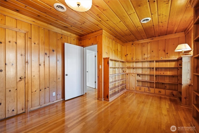 444 Washington St, Walla Walla, WA 99362 - empty room with wooden ceiling, wood walls, light wood-style floors, and built in features