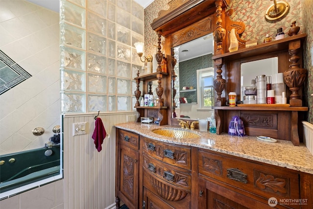 444 Washington St, Walla Walla, WA 99362 - full bath featuring vanity and wallpapered walls