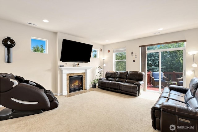 33908 12th Pl SW, Federal Way, WA 98023 - carpeted living area with a high end fireplace and recessed lighting