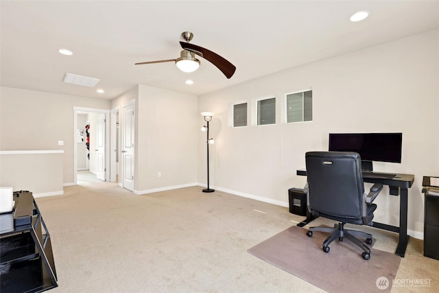 33908 12th Pl SW, Federal Way, WA 98023 - office area with recessed lighting, a ceiling fan, and carpet flooring