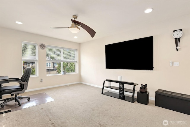 33908 12th Pl SW, Federal Way, WA 98023 - office area featuring carpet, ceiling fan, and recessed lighting