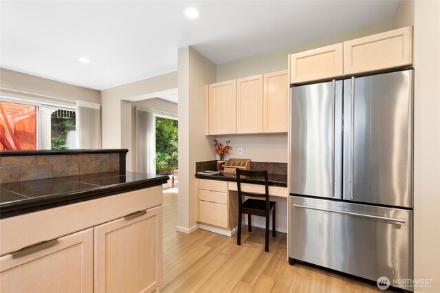 11211 NE 106th Pl, Kirkland, WA 98033 - kitchen featuring freestanding refrigerator, light wood-type flooring, and recessed lighting