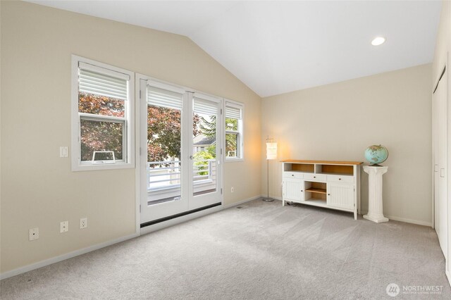 11211 NE 106th Pl, Kirkland, WA 98033 - unfurnished living room with carpet and lofted ceiling