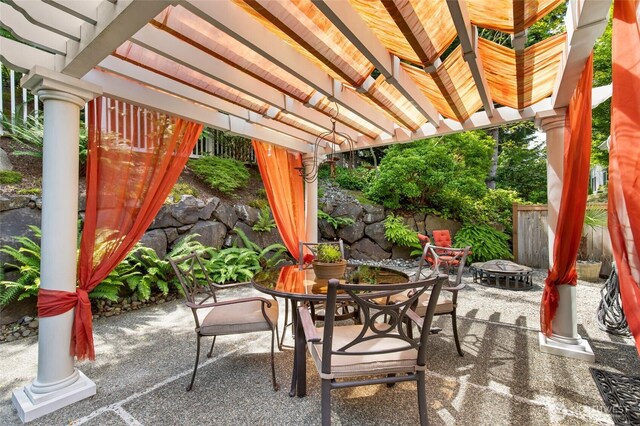 11211 NE 106th Pl, Kirkland, WA 98033 - view of patio / terrace featuring an outdoor fire pit and a pergola