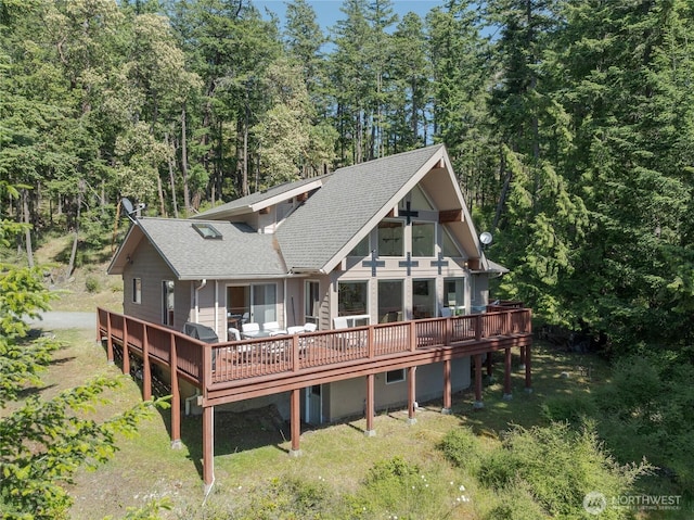 227 Bromley Dr, Orcas Island, WA 98245 - back of property with roof with shingles and a deck