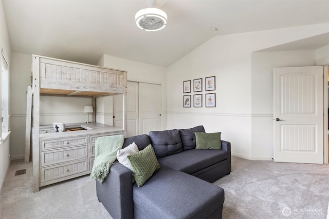 416 199th Pl SE, Bothell, WA 98012 - living room featuring light carpet and vaulted ceiling