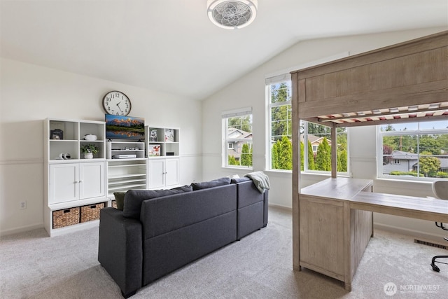 416 199th Pl SE, Bothell, WA 98012 - carpeted living area with lofted ceiling and a desk