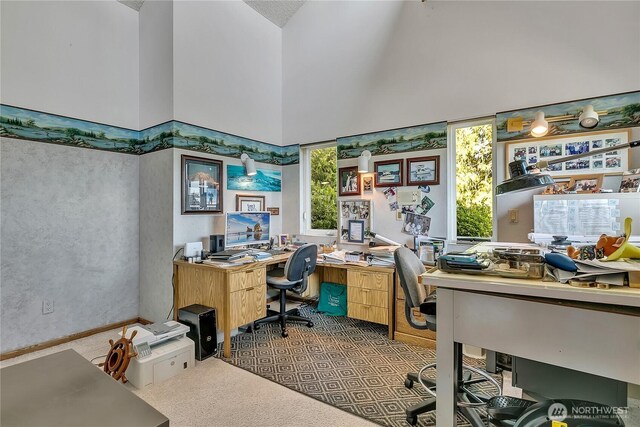 20219 SE 344th St, Auburn, WA 98092 - office area featuring carpet flooring and high vaulted ceiling